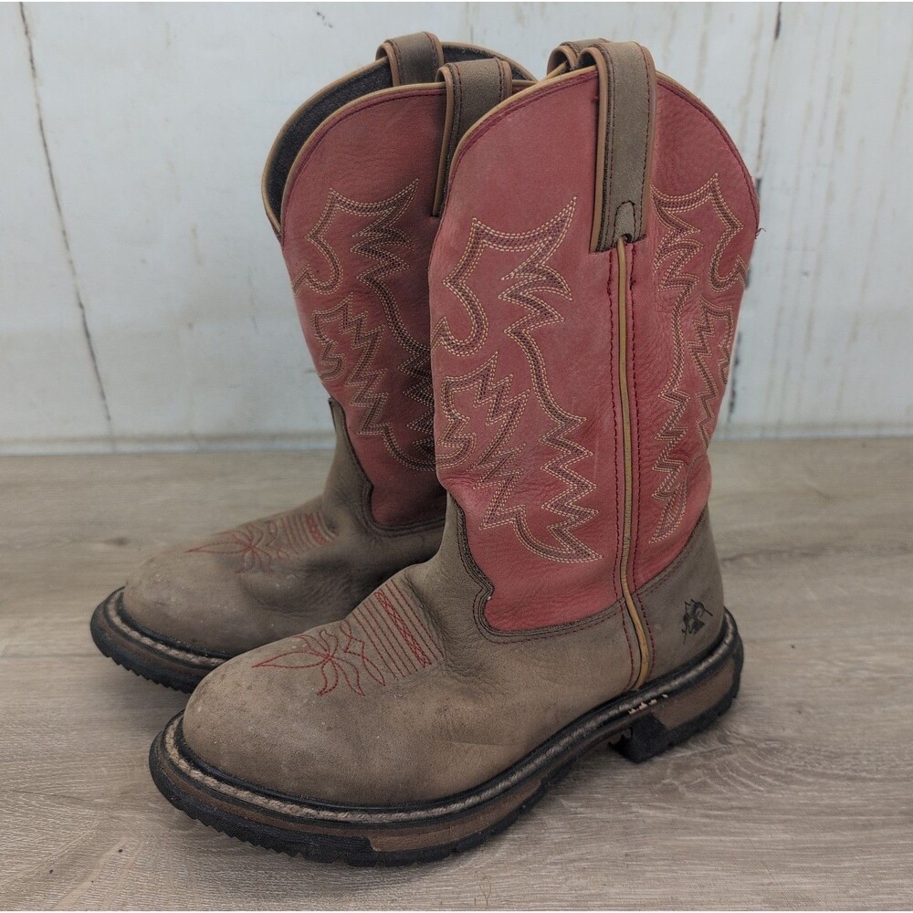 Rocky Long Range Womens Western Work Cowboy Boots Brown Pink Size 6.5M
